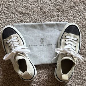 Brunello Cucinelli Cream Sneakers with Black Toe Caps